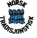 Logo for Norsk Tradisjonsfisk med stilisert tegning av tørrfisk på hjell