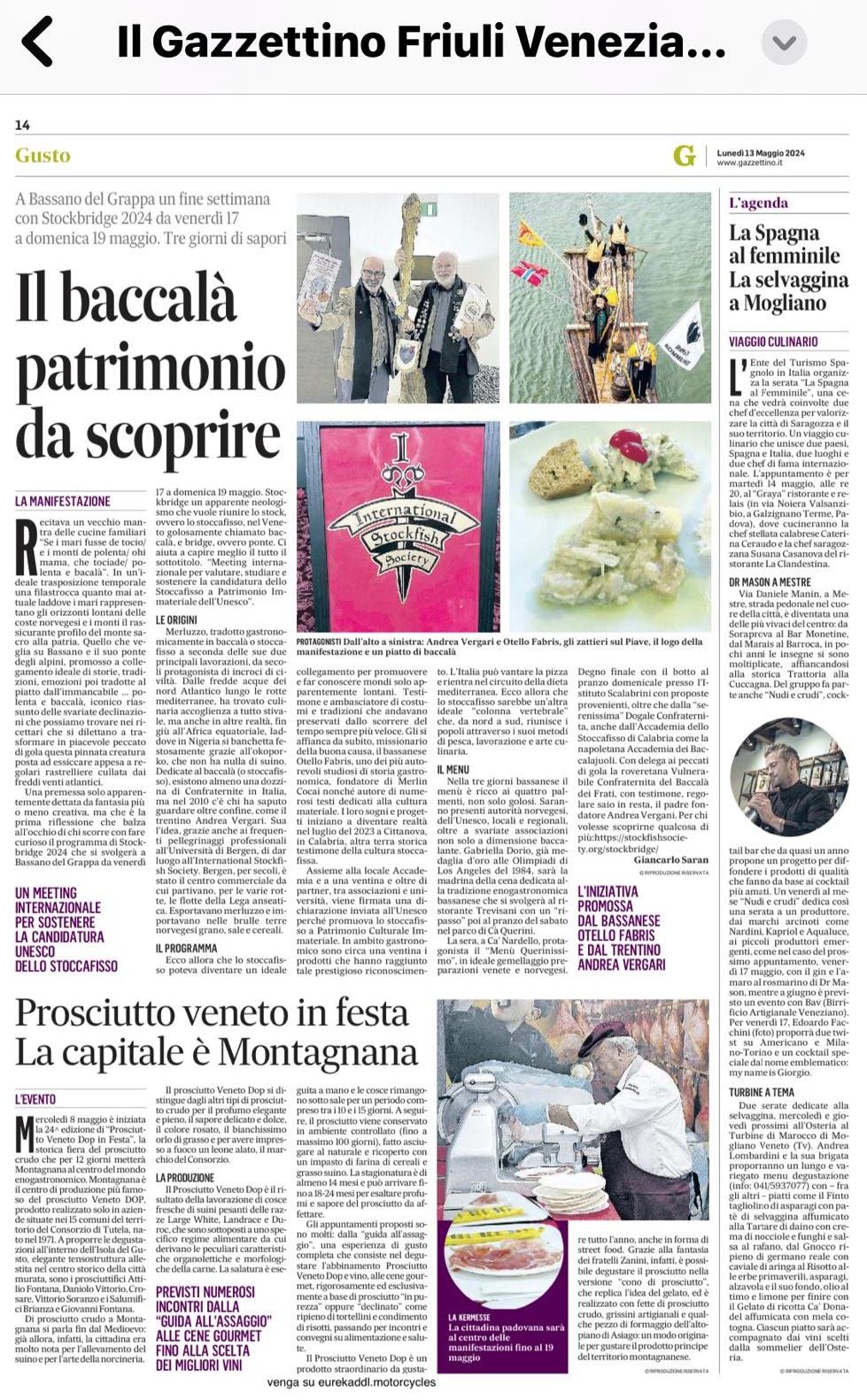 Faksimile av en italiensk avisside med overskriften «Il baccalà patrimonio da scoprire»
